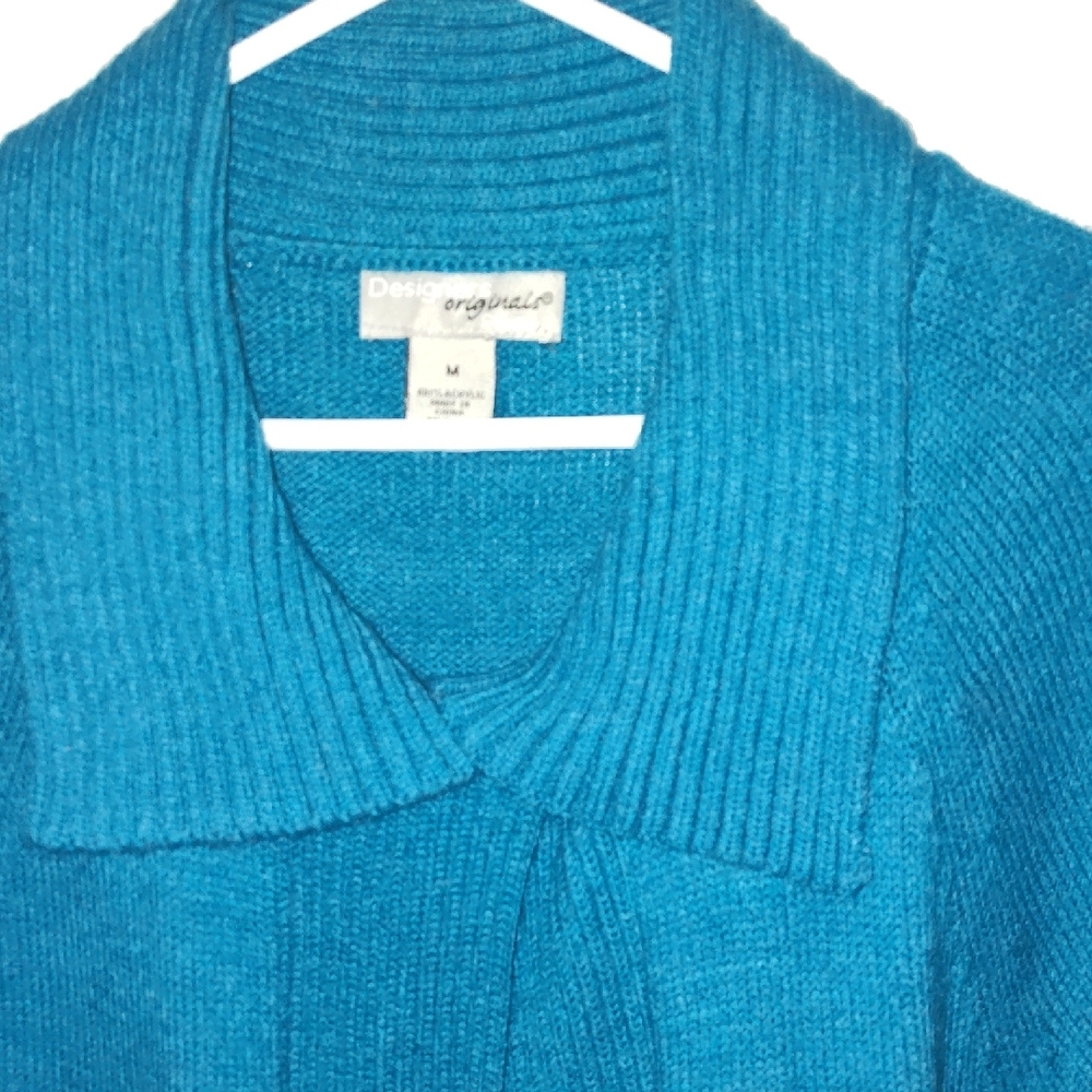 Studio M Blue Cardigan Sweater with Shawl Collar and Long Sleeves